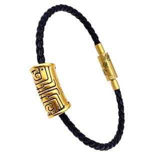 沙金弯管黑手绳吉祥男女正红黑皮绳手链情吕款DIY红绳峻霖同款