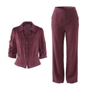 「时尚套装」马天奴2026春夏新款衬衫上衣衬衣直筒休闲裤子两件套