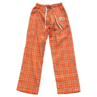 橙色格子裤2026秋季新款男生裤子潮牌男格纹休闲长裤桔色阔腿裤女