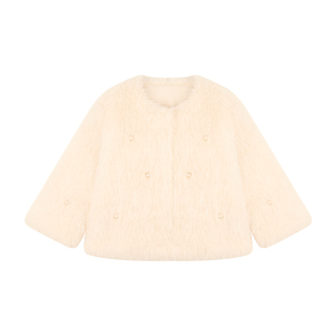 Amybaby女童上衣冬季2025新款韩系洋气珍珠简约皮毛一体皮草外套