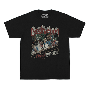Destruction Mad Butcher 重金属摇滚乐队印花纯棉水洗男短袖T恤