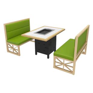 实木岩板大理石火锅桌电磁炉一体烤肉桌子卡座沙发餐桌椅组合商用