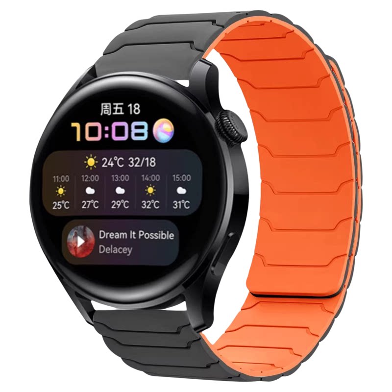 适用oppowatch4pro智能oppowatchx2手表带X硅胶磁吸运动防汗oppowatch3pro/2铠甲纹腕带