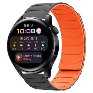 适用oppowatch4pro智能oppowatchx2手表带X硅胶磁吸运动防汗oppowatch3pro/2铠甲纹腕带男女原创se46替换表链