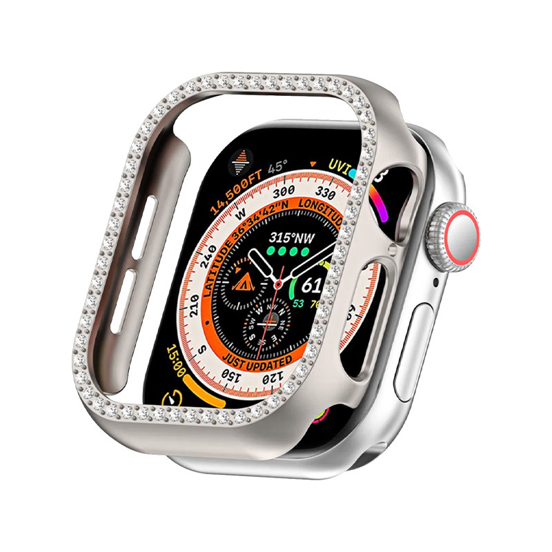 适用苹果手表applewatch11带钻保护壳iwatch10镶钻S9边框8/7/6/5/4防摔耐磨ultra3半包镂空表壳女42/46mm配件