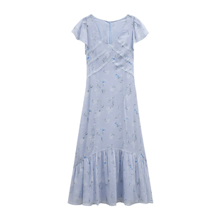 板栗西西【三色】法式甜美V领碎花收腰夏日巨好看连衣裙女小个子