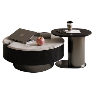 顾家家居实木侘寂风家用大理石面茶几客厅高级感储物边几角几组合