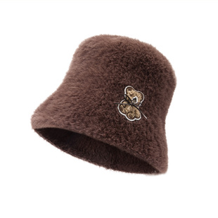畹町毛绒渔夫帽子女秋冬季保暖休闲百搭盆帽简约柔软显脸小水桶帽