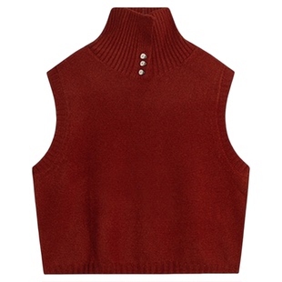 不晚BUWANJUST【今喜】满分绵羊毛高领设计感背心小高领毛衣B972