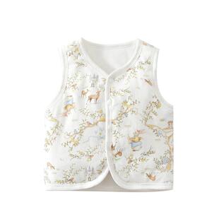 婴儿马甲夹棉秋季外穿保暖小马褂男女宝宝纯棉外出背心40g薄棉a类