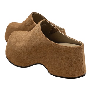 7CM厚底包头半拖鞋女春季内增高小个子外穿懒人一脚蹬真皮勃肯鞋