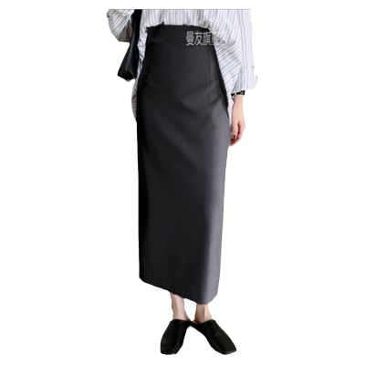 春夏新款脚踝长裙修身直筒裙休闲一步裙高腰包臀小黑裙中长女裙子