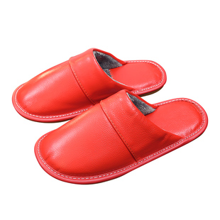 五高端秋冬季全牛皮家居用手工真皮软底加绒棉拖鞋男女士室内
