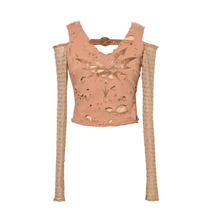 虚轨原创 浪漫消亡废土风破洞撞钉复古辣妹小众设计感两件套上衣