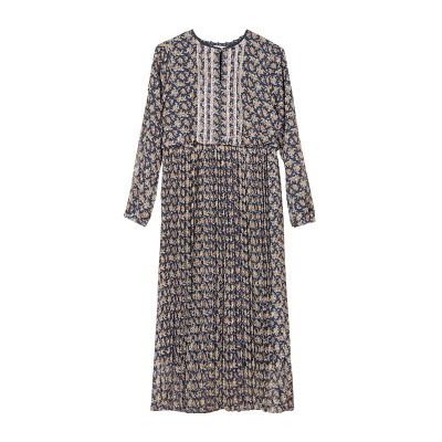 TALASA时尚优雅复古印花长裙雪纺