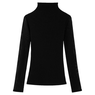 品牌网纱拉丁舞上衣半高领打底衫女薄长袖T恤弹力紧身形体训练服