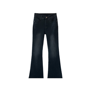 闪闪满天星~巨好看！烫钻高腰微喇叭牛仔裤女2026春新黑色马蹄裤