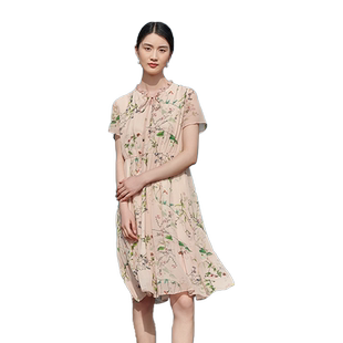 佐尔美高质感 100%桑蚕丝真丝乔其印花甜美连衣裙女E22LS35