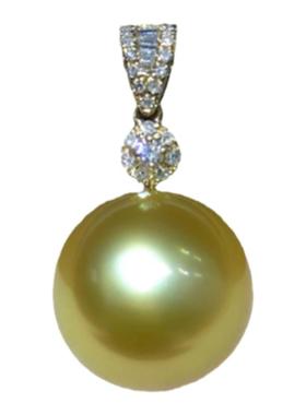 母贝珍珠吊坠项链s925纯银单颗金珠茶金浓金锁骨链女颈链百搭首饰