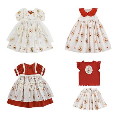 幼悠女童草莓小兔系列夏季小飞袖打底衫套装洛可可风连衣裙多件套