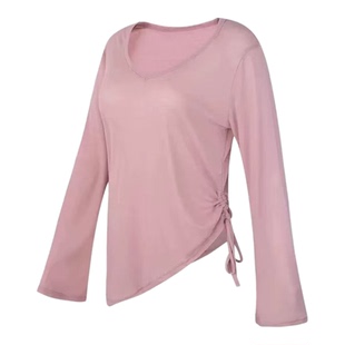 宽松瑜伽服罩衫女抽绳收腰长袖运动T恤透气速干普拉提健身上衣