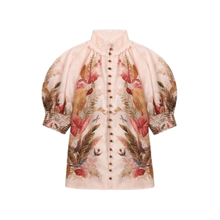 IT ZIMMERMANN女装泡泡袖衬衫新款复古宫廷风花卉图案排扣上衣