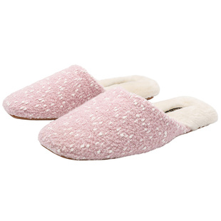 秋冬美利奴羊毛混纺肌理雪花点软糯亲肤加绒棉拖鞋女室内时尚格调