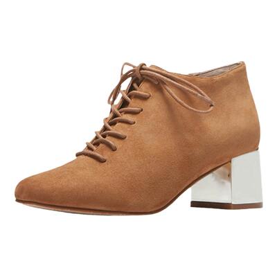 LuxuryRebel圆头粗跟踝靴短靴女