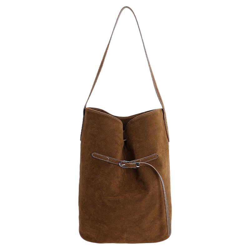 休闲复古麂皮绒包包女2025新款通勤百搭单肩腋下包简约托特水桶包