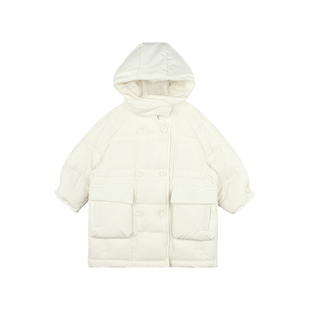 大耳象女童方块口袋连帽长款羽绒服冬季新款宝儿90白鸭绒保暖外套