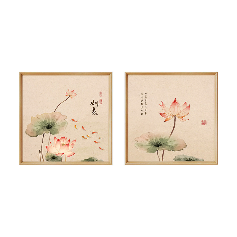 【新中式风】荷花九鱼图餐厅挂画