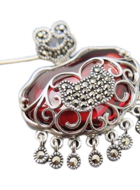 项链新款如意流苏吊坠锁银石榴石