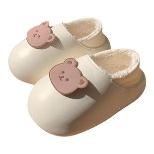 细细条 可爱小熊面包棉拖鞋冬居家外穿保暖包跟防滑防水棉鞋男女