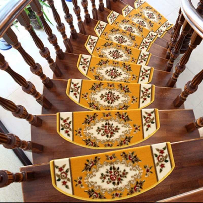 室内实木楼梯踏步垫免胶自粘防滑玫瑰花欧式地毯黄色地垫脚踏垫子