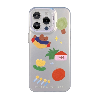 适用于苹果/华为/荣耀/vivo/oppo/小米/红米手机壳银色镭射磨砂亲肤手感iPhone15/14/13可爱撞色插画12promax