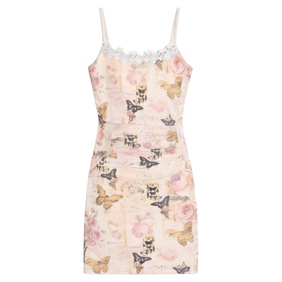 夏季法式碎花网纱吊带显瘦连衣裙