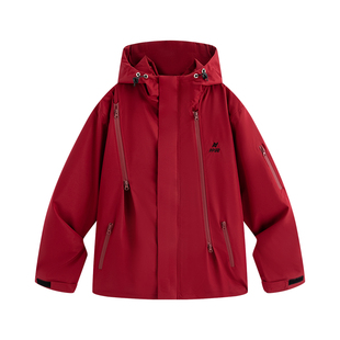ppge红色硬壳三合一冲锋衣户外防水登山服上衣摇粒绒内胆外套女款