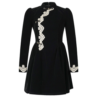 年轻款改良旗袍连衣裙女秋冬立领新中式减龄显瘦名媛风黑色a字裙