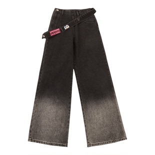 自然涩春季新款侧拉链黑色牛仔裤女2026早春穿搭加绒直筒阔腿裤子