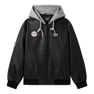 BOYLONDON潮酷假两件连帽PU皮潮牌棉服26秋冬街头保暖外套N29900