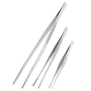 特厚304不锈钢镊子大号直头圆头加厚加硬带防滑齿40cm夹蝎子聂子