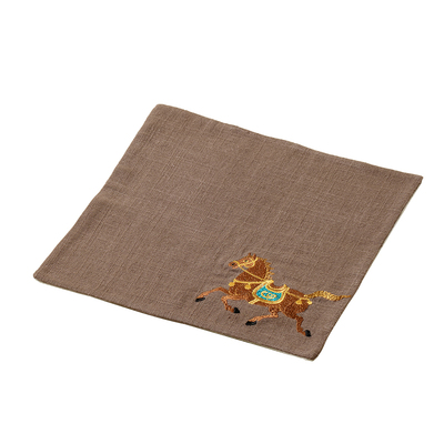 植述国风马纹刺绣茶巾棉麻茶布中式茶艺吸水小方巾马上有钱隔热垫
