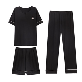 浪莎男士睡衣三件套短袖长裤冰丝薄款家居服男款夏天大码可外穿