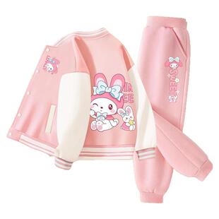女童装春秋新款卡通印花棒球服上衣外套卫裤两件套装女孩运动夹克