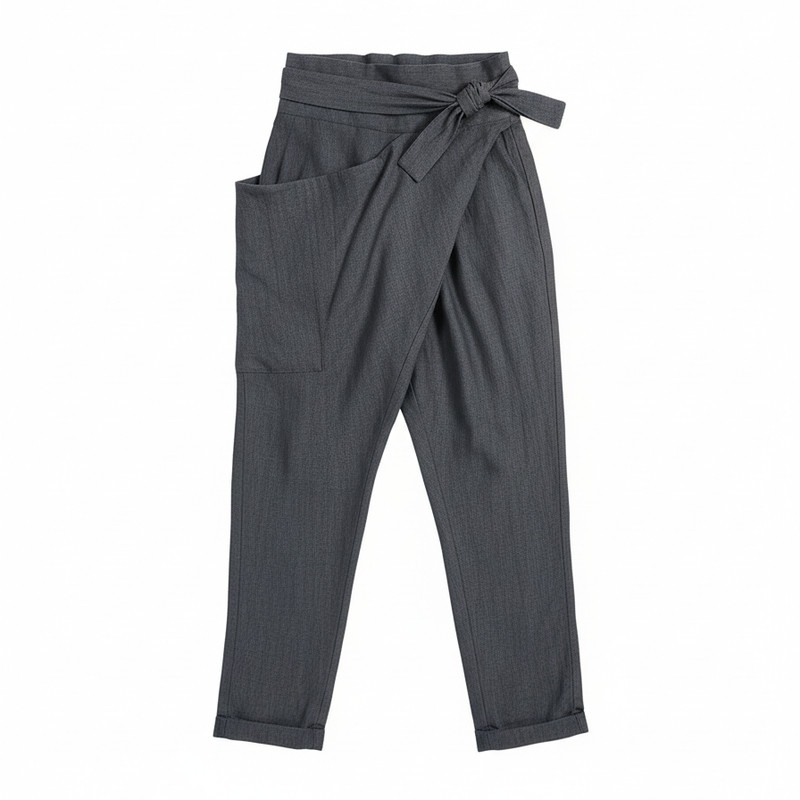 split leg pants纯色系带休闲直筒九分裤