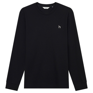 【华夫格肌理感】Hazzys哈吉斯秋季男士圆领纯色打底长袖T恤卫衣