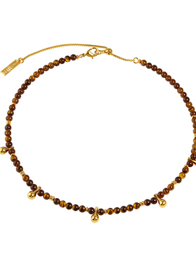 盐岛五福平安虎眼石串珠choker