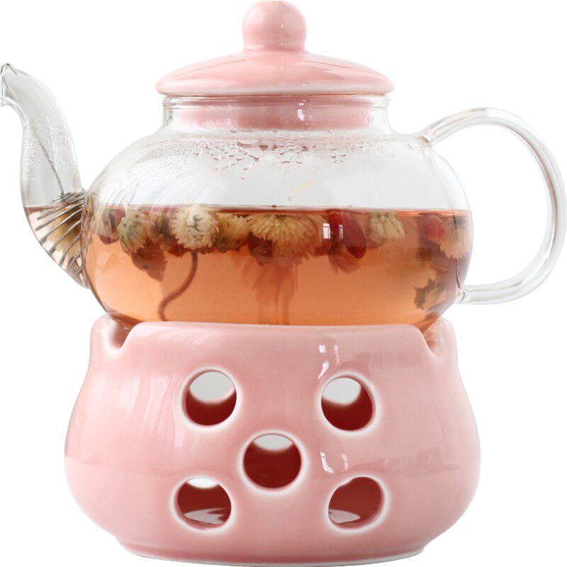 陶瓷花茶壶 色釉花茶杯具玻璃花草水果花果茶壶耐热蜡烛加热套装