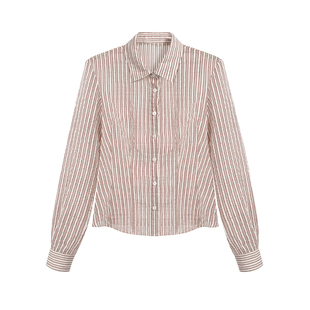 SHALL NOT UNTRUE 撞色微透条纹长袖衬衫女轻薄休闲叠穿收腰上衣