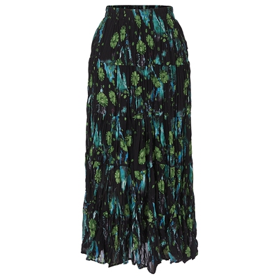 马天奴松紧腰印花百褶长款半裙